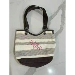 Thirty One Spring Summer Purse Paper Weave Shoulder Bag Brown Ivory Stripe 31